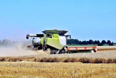 Große Erntemaschine auf Getreidefeld