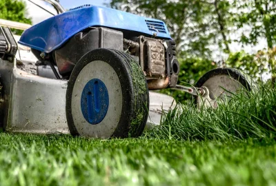Rasenmäher auf kurzgeschnittenem Gras